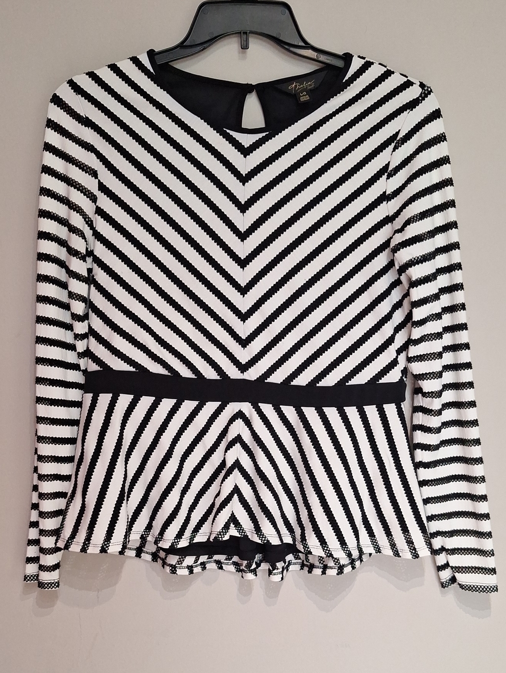 Thalia Sodi Black and White Striped Peplum Long-Sleeve Top
